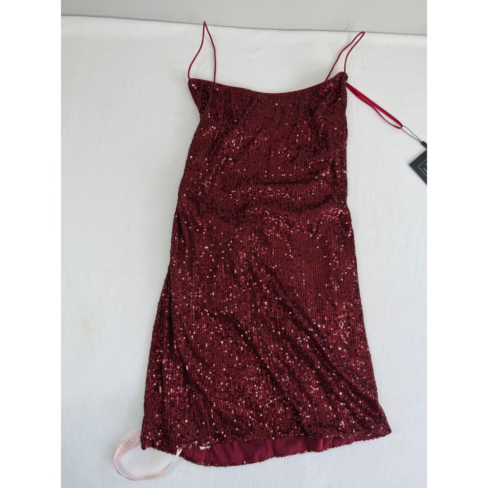 Mac Duggal Sequin Mini Dress Women 0 Burgundy Lace Up Back Cocktail Party Luxury